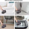 A collage of four images showing a handheld vacuum cleaner being used in different home settings: on a bed, on a sofa, on a rug, and on a pet bed. Produktbild-Vorschau