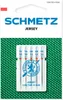 A package of Schmetz Jersey sewing machine needles against a green textured background. Produktbild-Vorschau