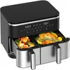 A dual-chamber air fryer with food in both baskets, displayed on a white background. Produktbild-Vorschau