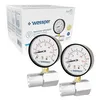 Two pressure gauges with adapters are shown in front of their packaging box. Podgląd zdjęcia produktu