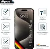 A product image showcasing a screen protector for an iPhone 15 Pro Max, with various feature icons and text descriptions. Produktbild-Vorschau
