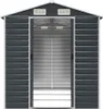 A front view of an empty, dark gray metal shed with its double doors open. Podgląd zdjęcia produktu
