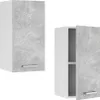 Two wall cabinets are shown against a white background. One is closed, and the other is open, revealing two shelves. Anteprima dell’immagine prodotto