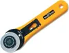 A yellow rotary cutter with a black handle and a silver blade is shown against a white background. Produktbild-Vorschau