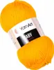 A ball of yellow yarn with a label. Produktbild-Vorschau