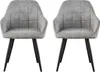 Two gray dining chairs with black legs are shown against a white background. Voir les images du produit