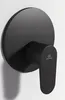 A black shower mixer tap mounted on a white wall. Produktbild-Vorschau