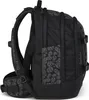 Side view of a black backpack with a blurry faces pattern. Produktbild-Vorschau