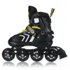 A black and yellow inline skate is shown against a white background. Voir les images du produit