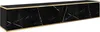 A long, black TV cabinet with a marble pattern and gold trim, shown against a white background. Produktbild-Vorschau