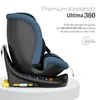 A side view of a blue and black child car seat on a white pedestal. Produktbild-Vorschau