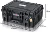 A black tool case with dimensions indicated by measurement lines and text. Voir les images du produit