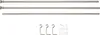 Three curtain rods and mounting hardware are laid out on a white background. Produktbild-Vorschau
