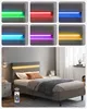 A bed with multiple LED lighting color options shown, along with a lifestyle image of the bed in a bedroom setting. Náhled obrázku produktu