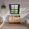 A modern room with a window, a hanging plant, and two storage cabinets. Náhled obrázku produktu