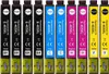 A row of ten ink cartridges, each labeled with its color and model number. Produktbild-Vorschau