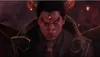 A close-up, dramatic shot of a demonic character with horns and glowing red eyes, likely from a video game cutscene. Podgląd zdjęcia produktu