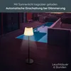 A solar-powered floor lamp illuminates a wooden deck next to a swimming pool at dusk. Produktbild-Vorschau