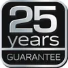 A graphic displaying "25 years GUARANTEE" with a silver border and text. Produktbild-Vorschau
