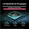 A close-up of an LG AI processor chip with marketing text and performance statistics. Produktbild-Vorschau