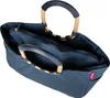 A blue shopper bag with wooden handles and a zipper is shown against a white background. Anteprima dell’immagine prodotto