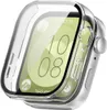 A clear protective case is shown covering a smartwatch. Voir les images du produit