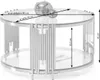 A diagram showing the dimensions of a round coffee table with a glass top and a gold-colored metal frame. Náhľad obrázku produktu