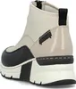 A rear view of a beige and black high-top sneaker boot. Voir les images du produit