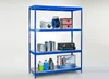 A blue metal shelving unit filled with various items. Produktbild-Vorschau