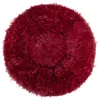 A top-down view of a round, fluffy dog bed in a deep red color. Náhled obrázku produktu