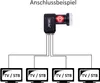 Diagram showing how to connect a DUR-line LTE satellite LNB to multiple TVs/STBs. Produktbild-Vorschau