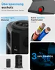Collage of product images and marketing text highlighting features of a power strip. Produktbild-Vorschau