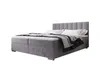 A bed with a headboard and bedding, shown against a white background. Produktbild-Vorschau