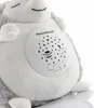 A close-up shot of a plush hedgehog toy with a projector and sound machine on its belly. Voir les images du produit