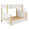 A white and wood bunk bed with drawers and stairs, shown from a side angle against a white background. Náhled obrázku produktu
