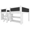 A white loft bed with shelves and a ladder, featuring black chalkboard panels on the sides. Anteprima dell’immagine prodotto