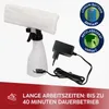 A window cleaning device with its charging accessories and feature callouts. Produktbild-Vorschau