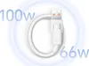 A white USB-C charging cable coiled on a white background with glowing blue circles and wattage information. Produktbild-Vorschau