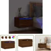 The Living Store Wand-Nachttisch mit LED-Leuchten Braun Produktbild-Vorschau 1