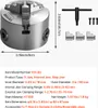 A product shot of a 3-jaw chuck with accompanying accessories and dimensions. Anteprima dell’immagine prodotto