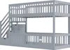 A gray wooden bunk bed with stairs and storage drawers. Náhled obrázku produktu