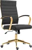 A black office chair with gold accents, shown from a three-quarter front view against a white background. Produktbild-Vorschau