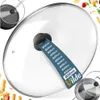 A glass lid for a pot or pan, with a size chart overlay and a close-up inset of a pan. Anteprima dell’immagine prodotto