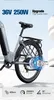 Close-up side view of an electric bicycle's rear wheel and motor, with marketing text and feature callouts. Produktbild-Vorschau