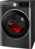 A front-load washing machine with a black exterior and a glass door showing red laundry inside. The control panel is visible at the top. Produktbild-Vorschau