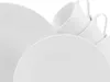 A close-up view of white porcelain plates and cups stacked together against a white background. Produktbild-Vorschau