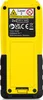 The back of a yellow and black laser distance measurer is shown against a white background. Produktbild-Vorschau