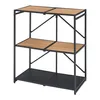A three-tier folding shelf unit with a black metal frame and wood-effect shelves. Náhled obrázku produktu