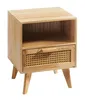 A wooden nightstand with a drawer and an open shelf, set against a white background. Produktbild-Vorschau