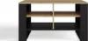 A modern, black and wood-colored media console with four shelves is shown against a white background. Voir les images du produit
